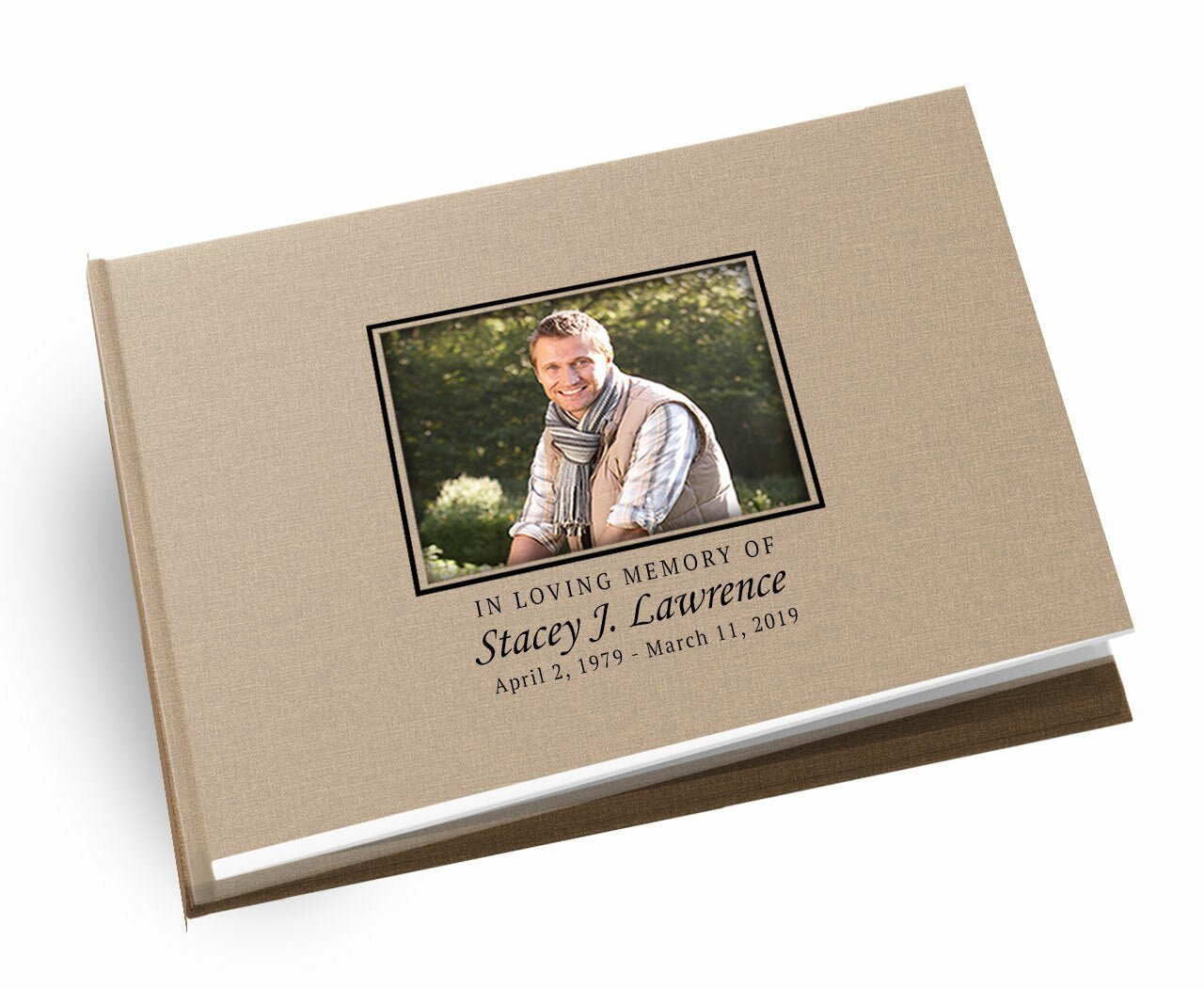 Cadence Landscape Linen Funeral Guest Book - Celebrate Prints