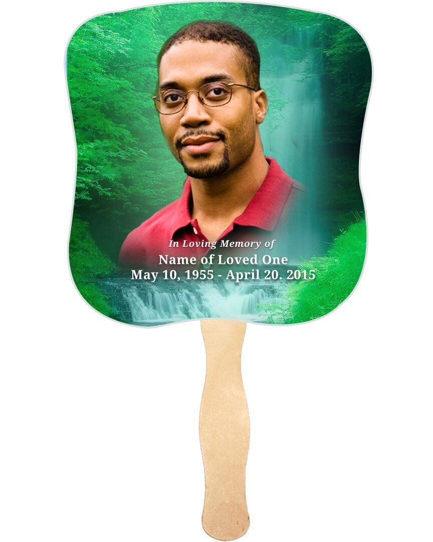 Cascade Cardstock Memorial Church Fans With Wooden Handle front photo