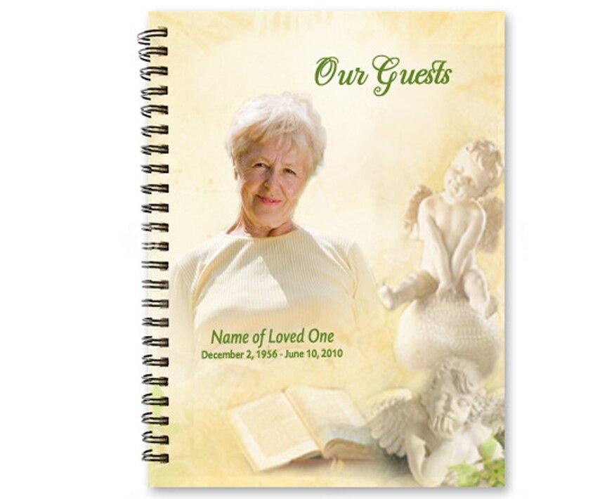 Cherub Spiral Wire Bind Memorial Guest Book with photo