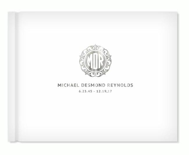 Crest Monogram Foil Stamped Landscape Funeral Guest Book - Celebrate Prints