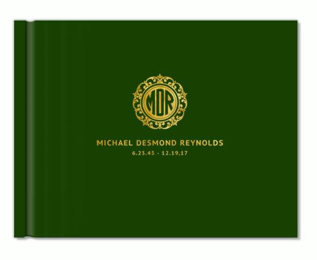 Crest Monogram Foil Stamped Landscape Funeral Guest Book - Celebrate Prints