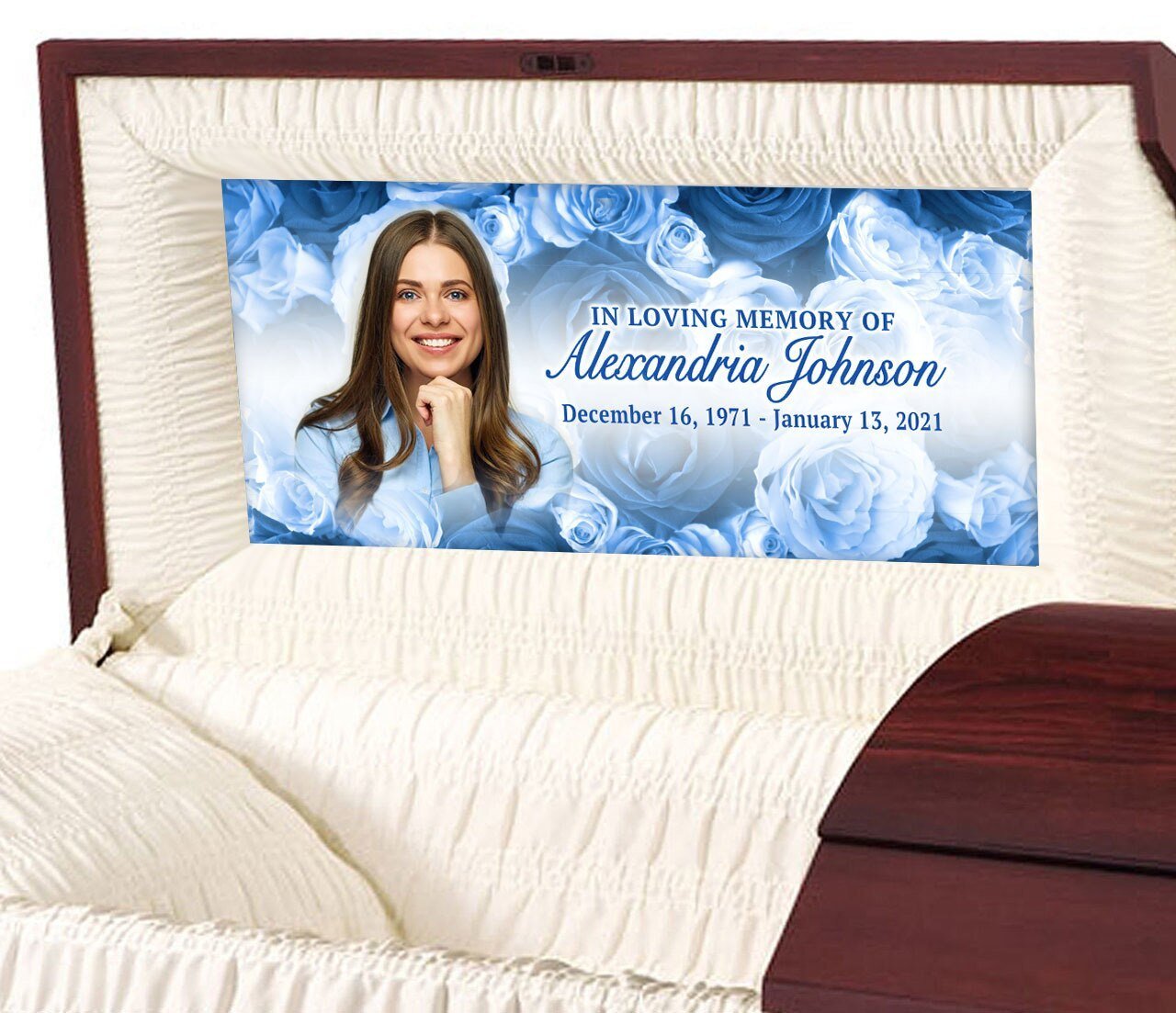 Custom Casket Panel Insert - Blue Roses Design - Celebrate Prints