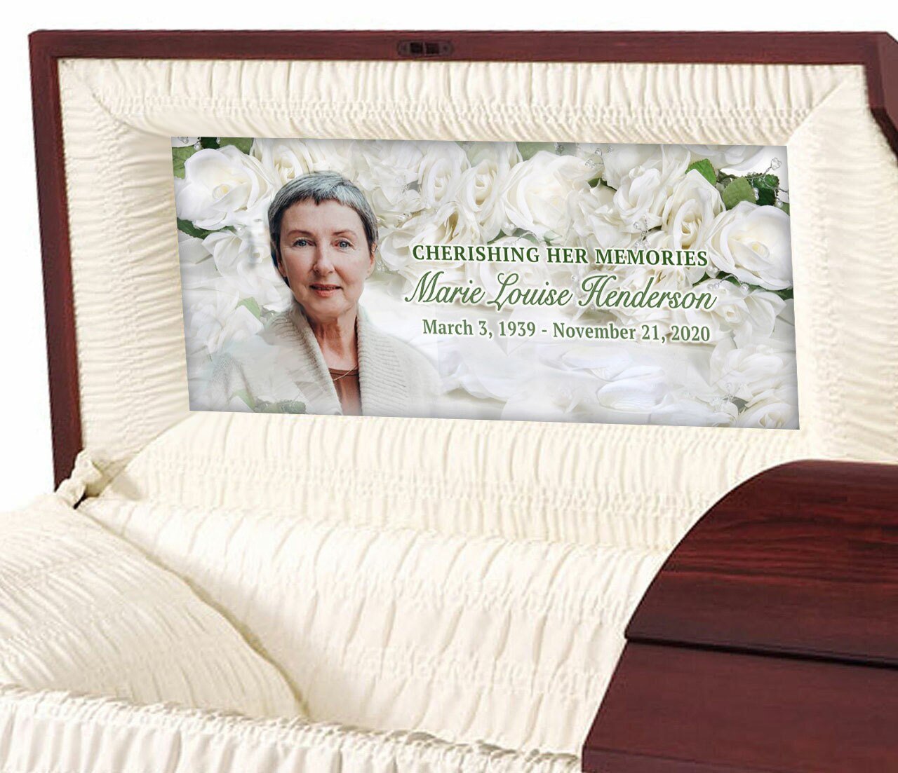 Custom Casket Panel Insert - White Roses Design - Celebrate Prints