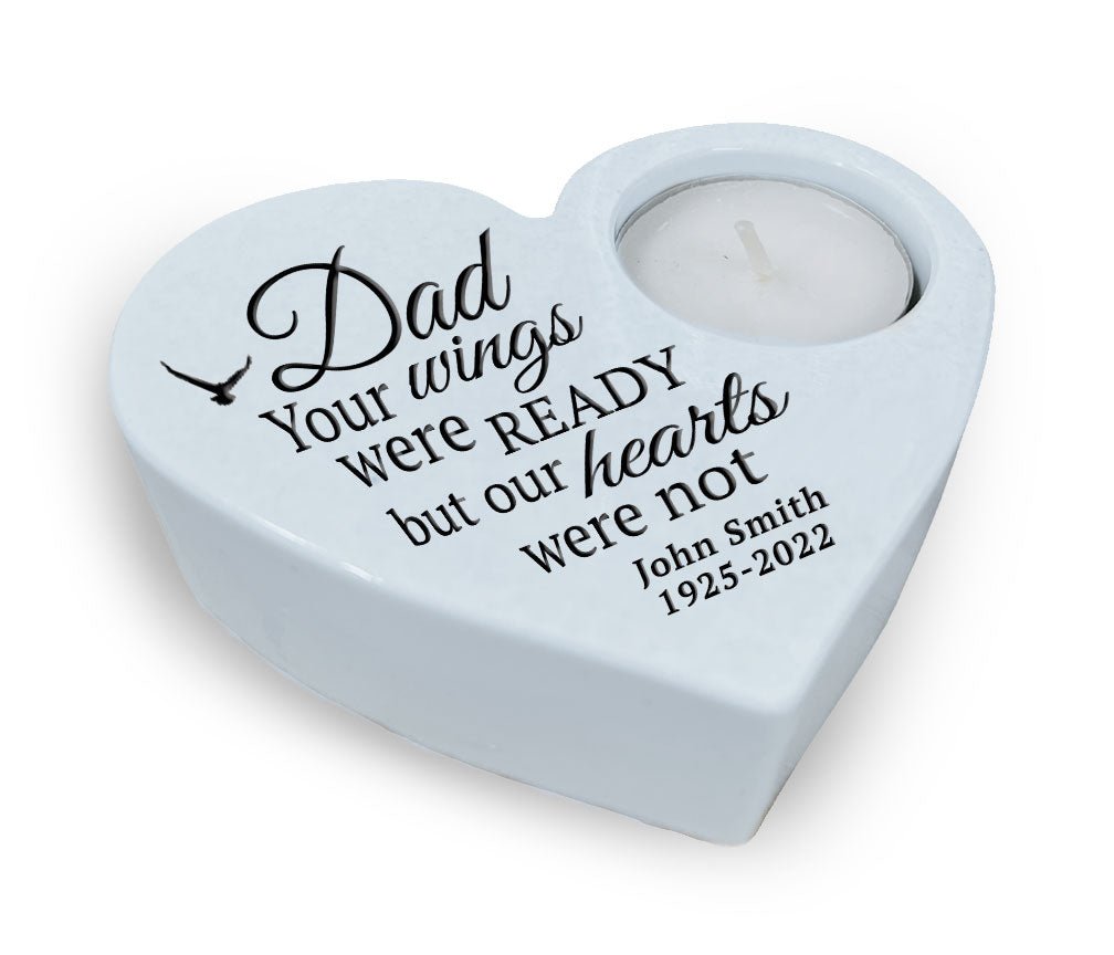 Dad Wings Stone Heart Memorial Tea Light Candle Holder - Celebrate Prints