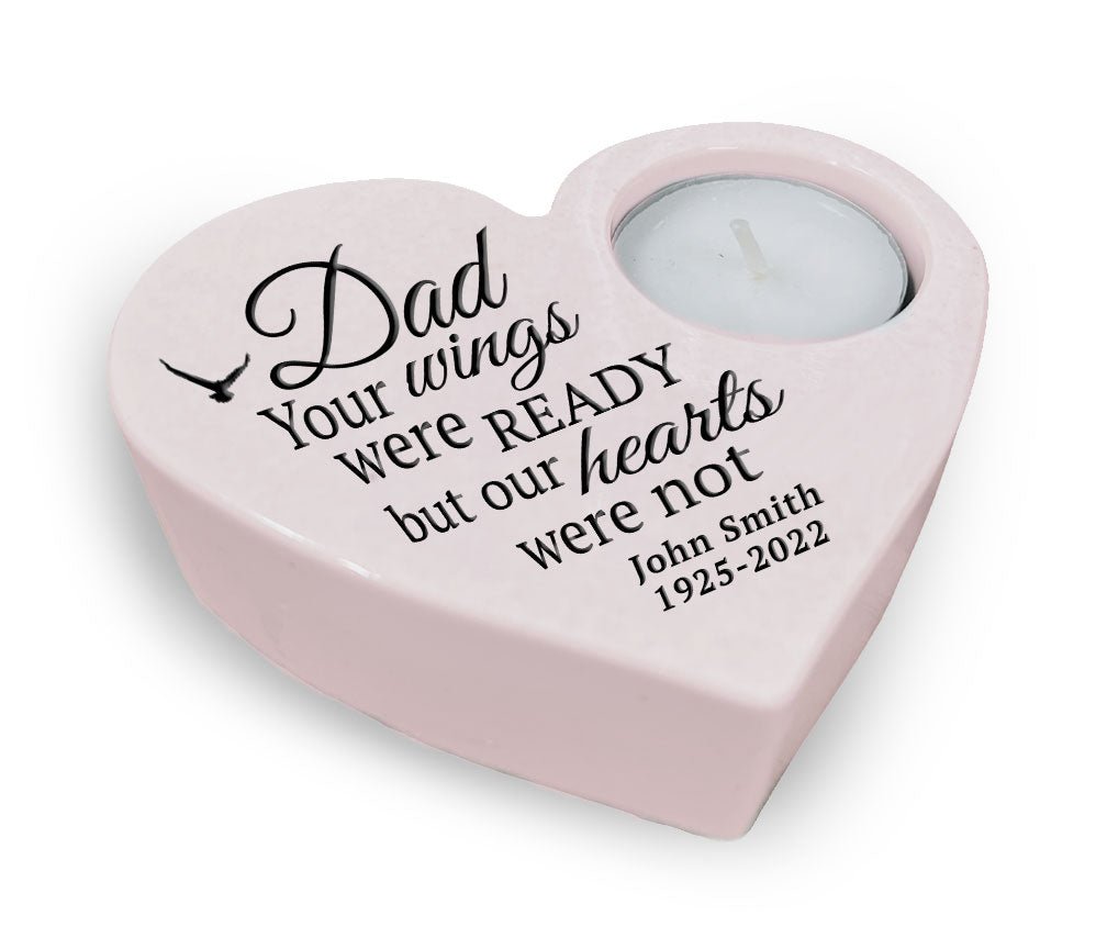 Dad Wings Stone Heart Memorial Tea Light Candle Holder - Celebrate Prints