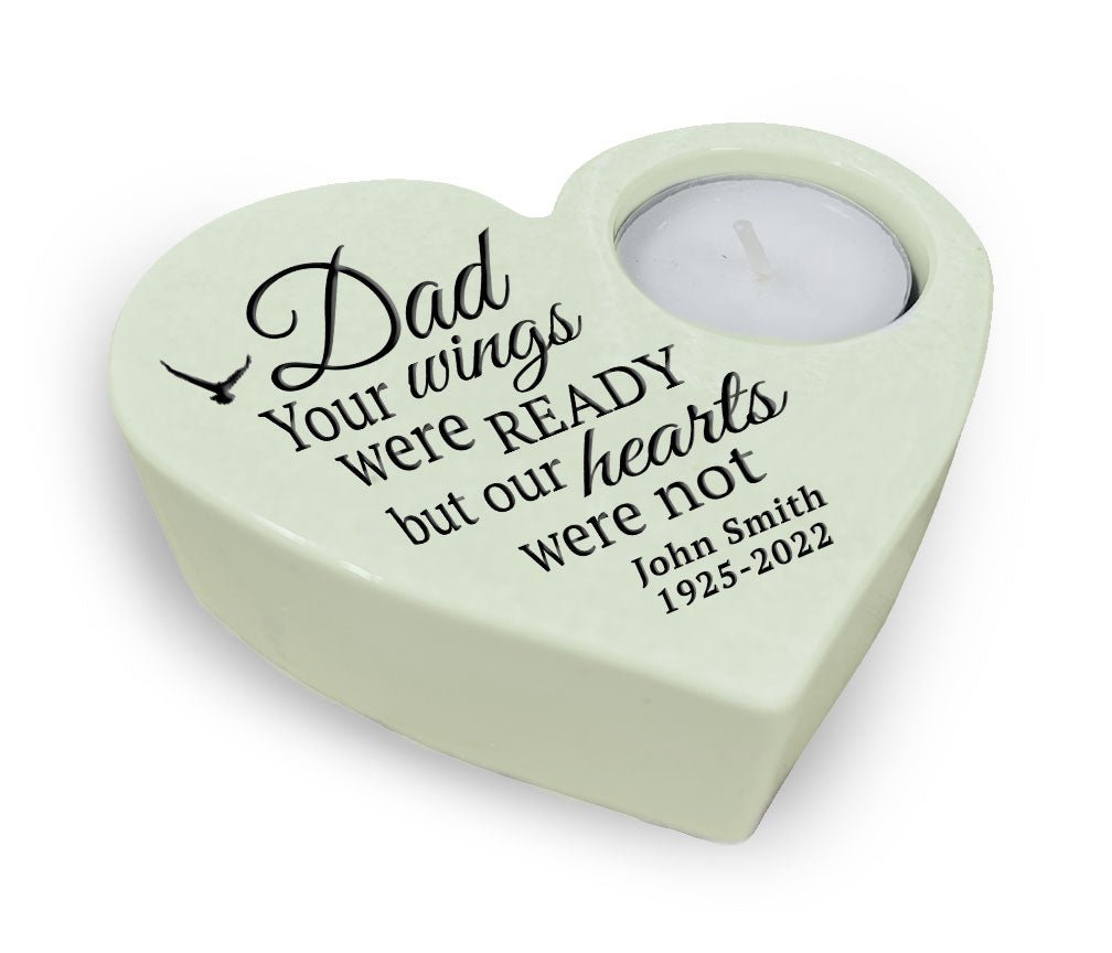 Dad Wings Stone Heart Memorial Tea Light Candle Holder - Celebrate Prints