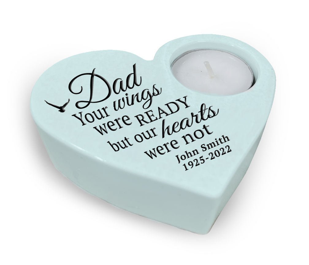 Dad Wings Stone Heart Memorial Tea Light Candle Holder - Celebrate Prints