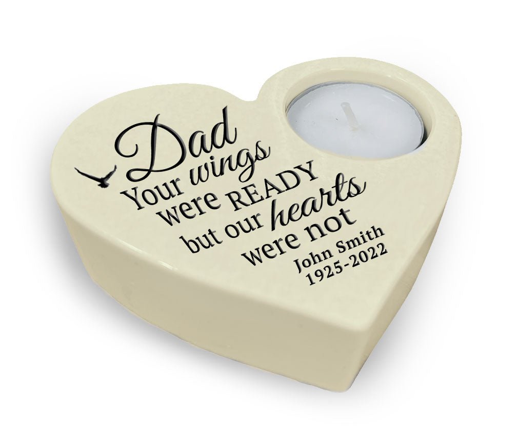 Dad Wings Stone Heart Memorial Tea Light Candle Holder - Celebrate Prints