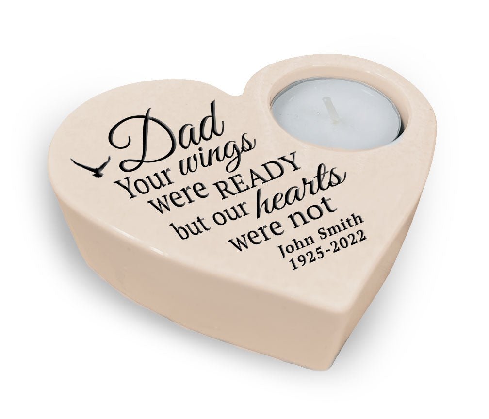 Dad Wings Stone Heart Memorial Tea Light Candle Holder - Celebrate Prints