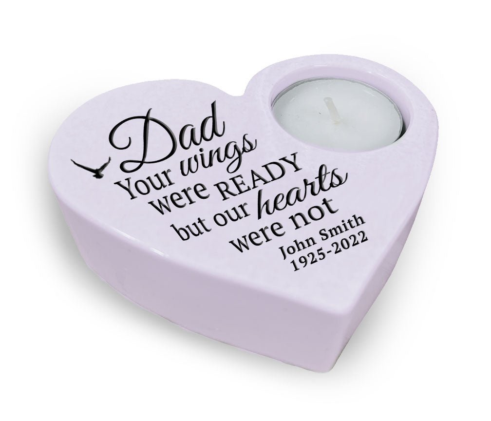 Dad Wings Stone Heart Memorial Tea Light Candle Holder - Celebrate Prints