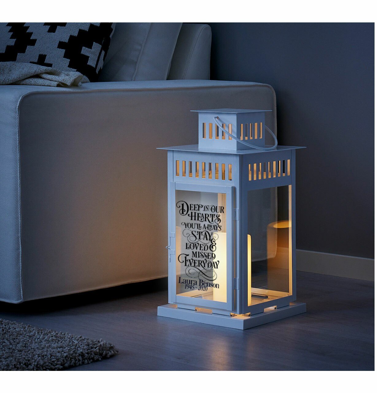 Deep In Our Hearts Memorial Lantern With LED Candle - Celebrate Prints