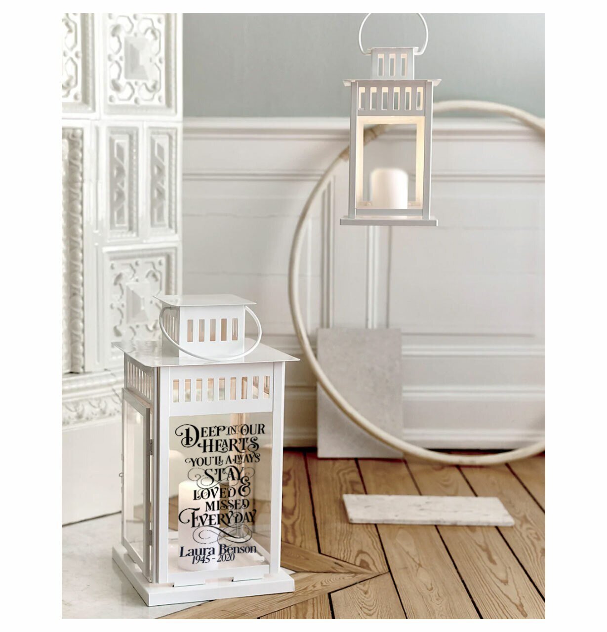 Deep In Our Hearts Memorial Lantern With LED Candle - Celebrate Prints