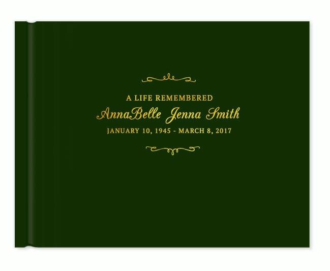 Delicate Bracket Foil Stamped Landscape Funeral Guest Book - Celebrate Prints