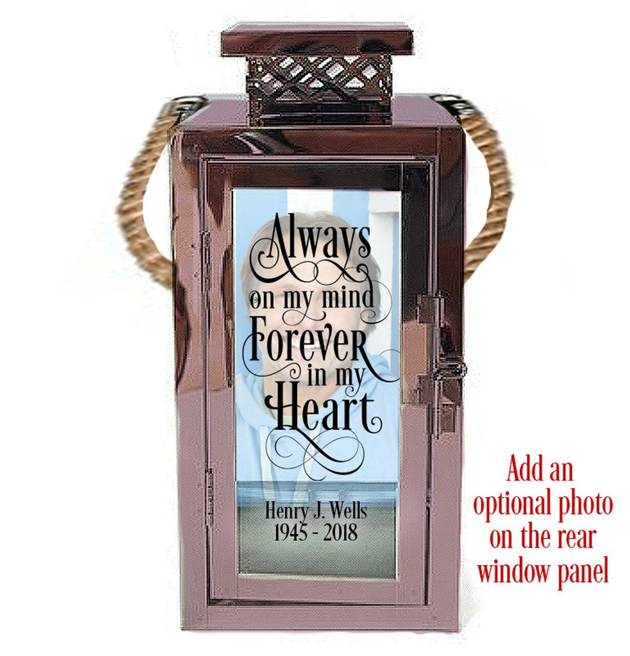 Design Your Own Rose Gold Metal Custom Memorial Lantern With Rope Handle - Celebrate Prints