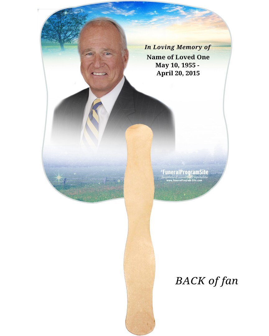 Destiny Memorial Fan With Wooden Handle (Pack of 10) - Celebrate Prints