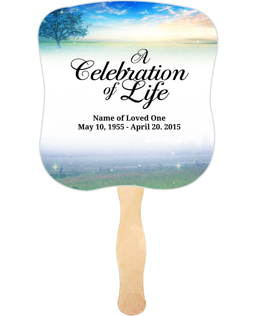 Destiny Memorial Fan With Wooden Handle (Pack of 10) - Celebrate Prints