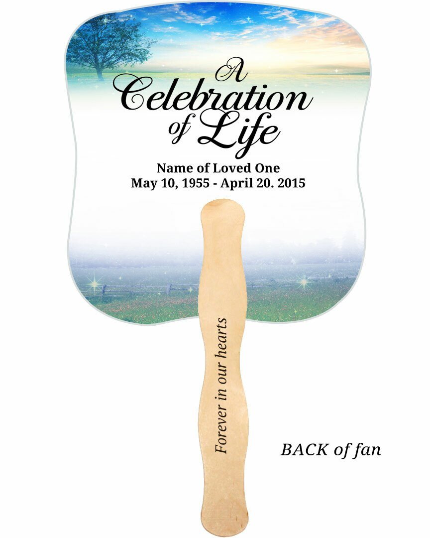 Destiny Memorial Fan With Wooden Handle (Pack of 10) - Celebrate Prints