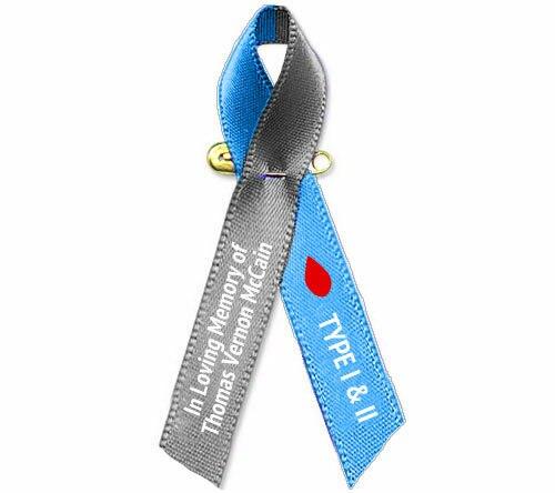 Diabetes Awareness Ribbon Personalized (Blue/Gray) Pack of 10 - Celebrate Prints