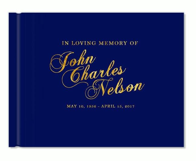 Elegant Name Foil Stamped Landscape Funeral Guest Book - Celebrate Prints