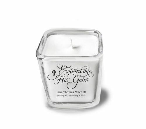 Entered Into His Gates Glass Cube Memorial Candle - Celebrate Prints