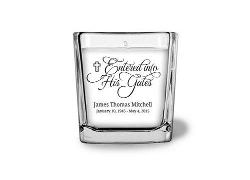 Entered Into His Gates Glass Cube Memorial Candle - Celebrate Prints