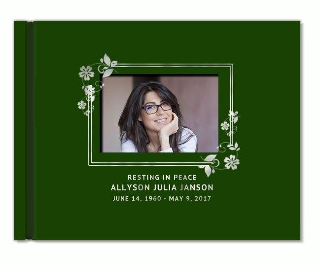 Floral Border Foil Stamped Landscape Funeral Guest Book With Photo - Celebrate Prints