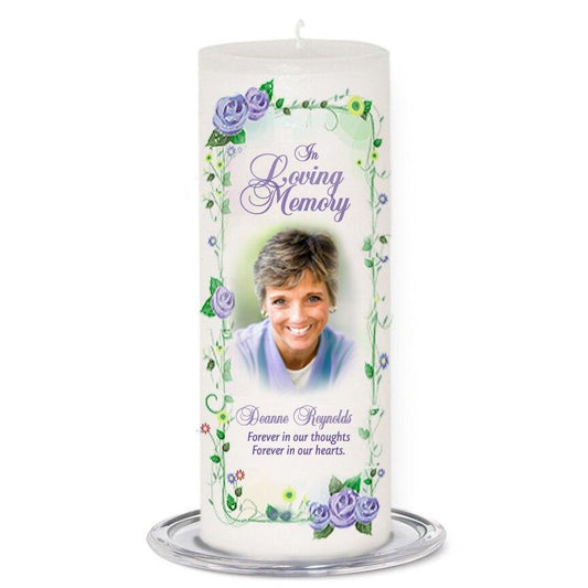 Flourish Personalized Wax Pillar Memorial Candle - Celebrate Prints