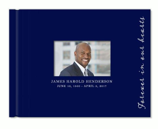 Forever Foil Stamped Landscape Funeral Guest Book With Photo - Celebrate Prints