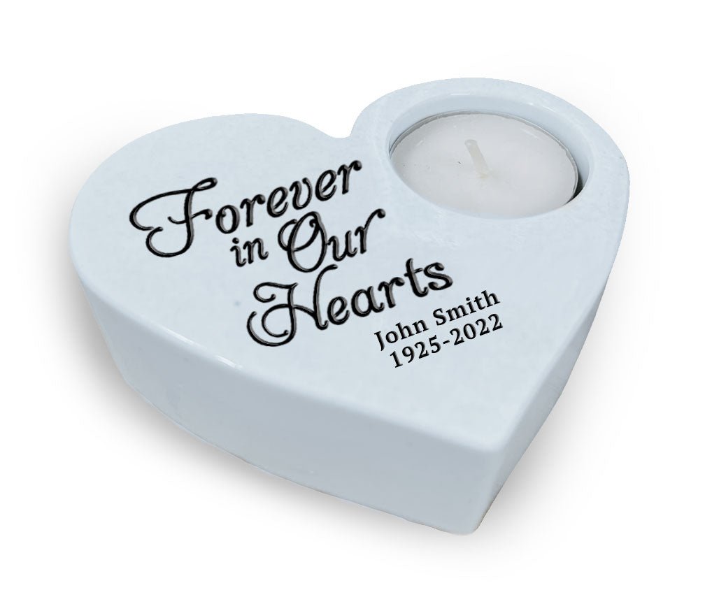 Forever In Our Hearts Stone Memorial Tea Light Candle Holder - Celebrate Prints