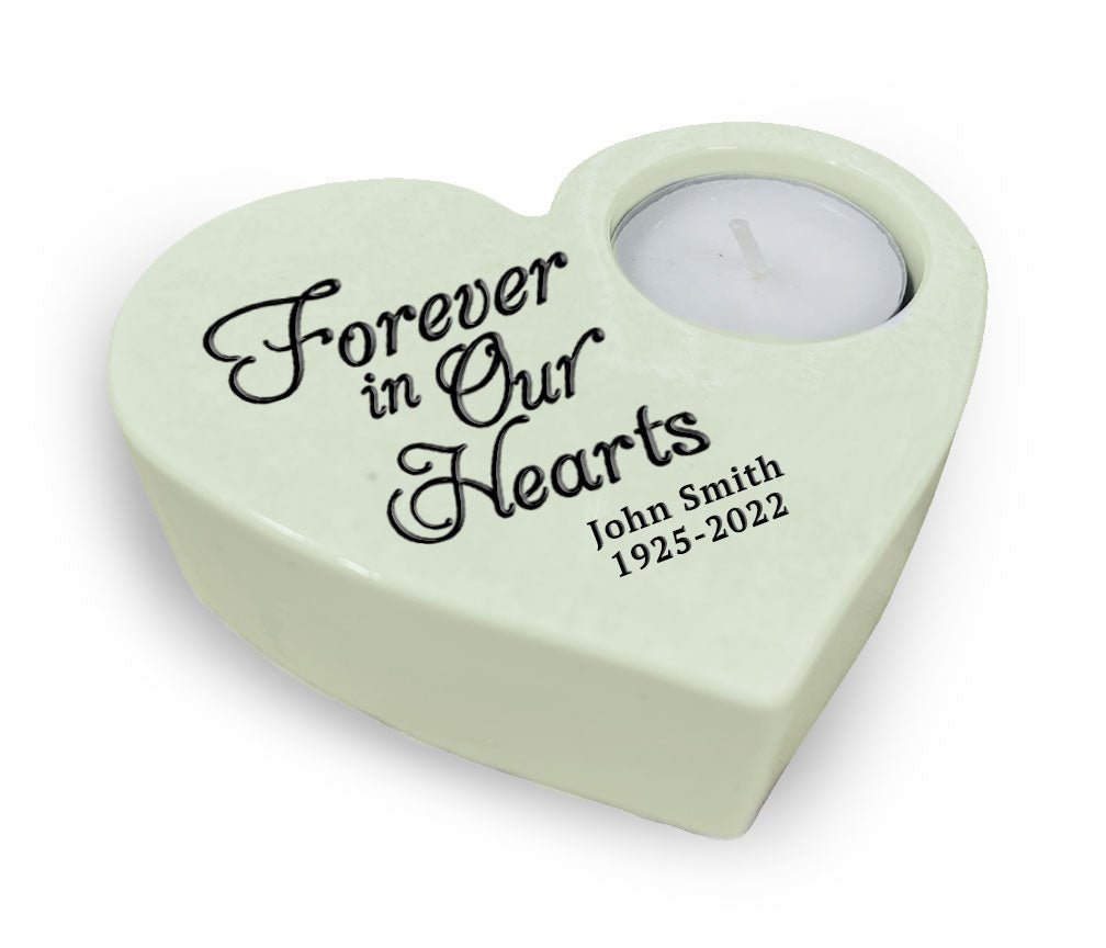 Forever In Our Hearts Stone Memorial Tea Light Candle Holder - Celebrate Prints