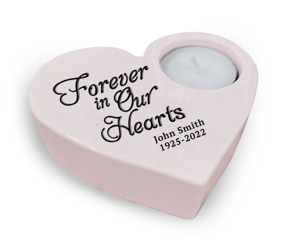 Forever In Our Hearts Stone Memorial Tea Light Candle Holder - Celebrate Prints