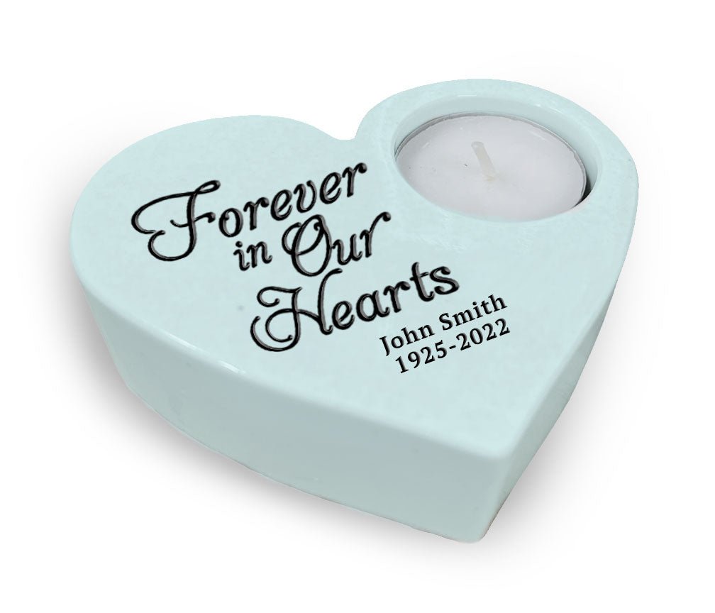 Forever In Our Hearts Stone Memorial Tea Light Candle Holder - Celebrate Prints