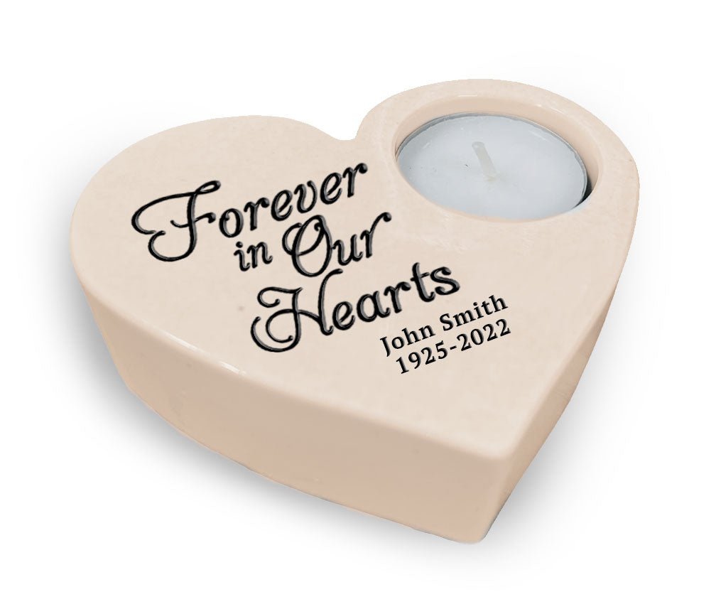 Forever In Our Hearts Stone Memorial Tea Light Candle Holder - Celebrate Prints