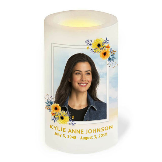 Framed Floral Personalized LED Memorial Candle - Celebrate Prints