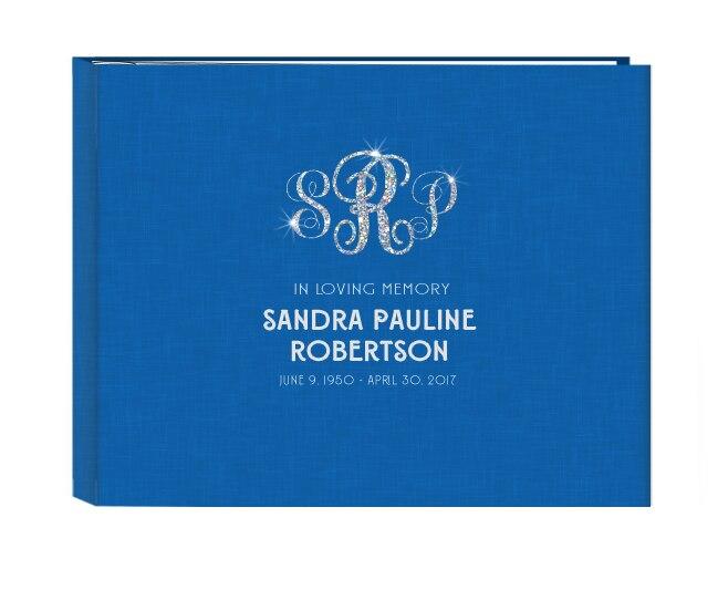 Glitter Triple Monogram Linen Cover Guest Book - Celebrate Prints