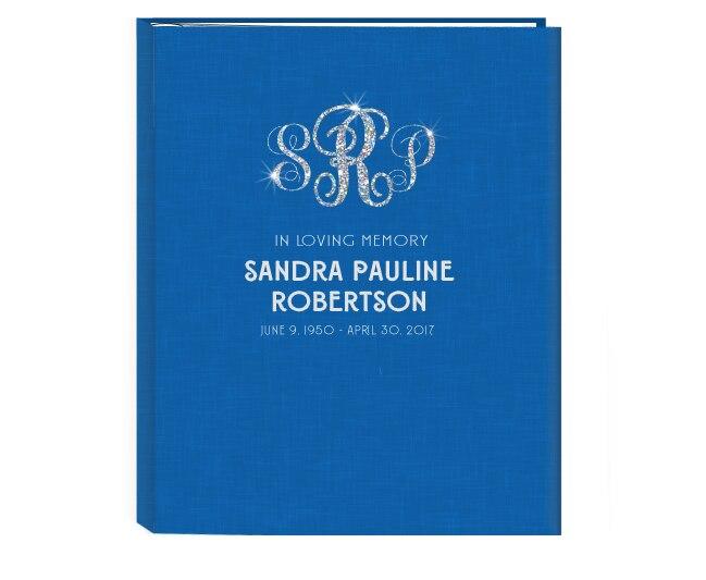 Glitter Triple Monogram Linen Cover Guest Book - Celebrate Prints