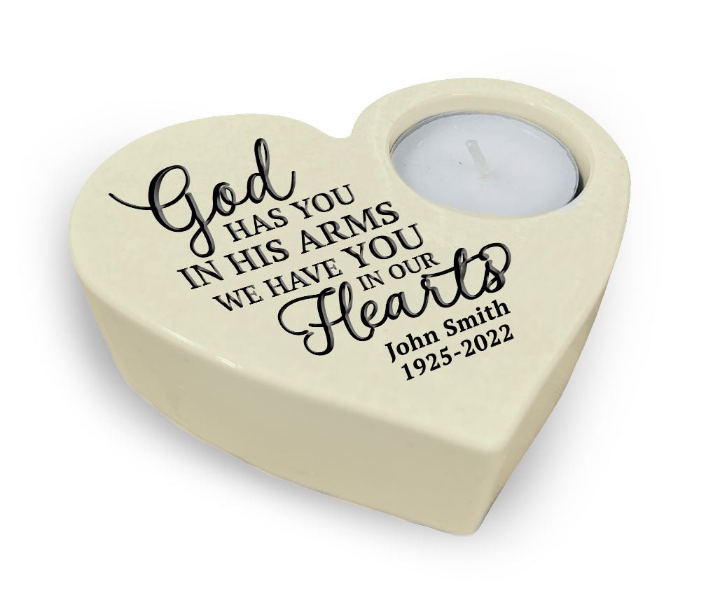 God's Arms Stone Heart Memorial Tea Light Candle Holder - Celebrate Prints