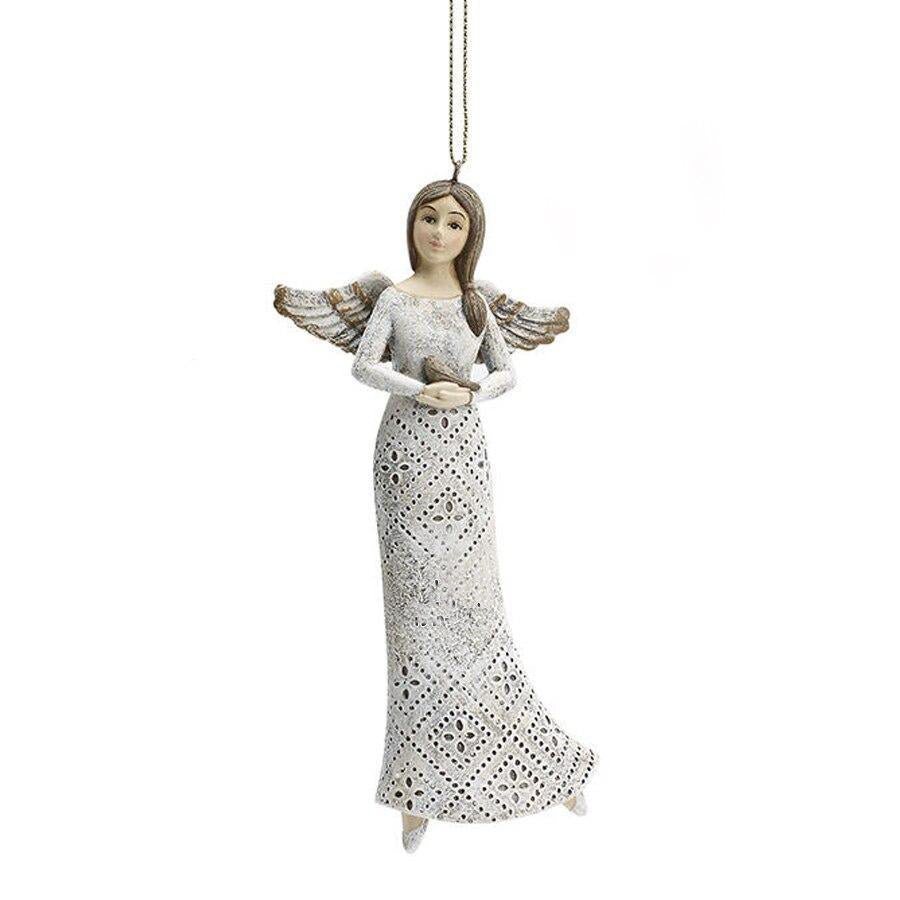 Hanging In Loving Memory Angel With Bird Figurine - Celebrate Prints