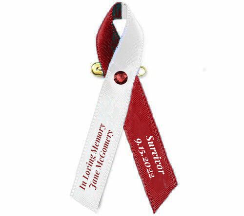 5 Pcs Striped Red and White Oral Cancer Awareness / Support Ribbon