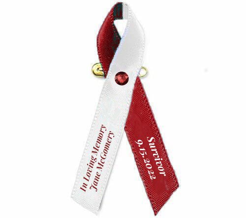 Head or Neck Cancer Ribbon (White-Burgundy) - Pack of 10 - Celebrate Prints