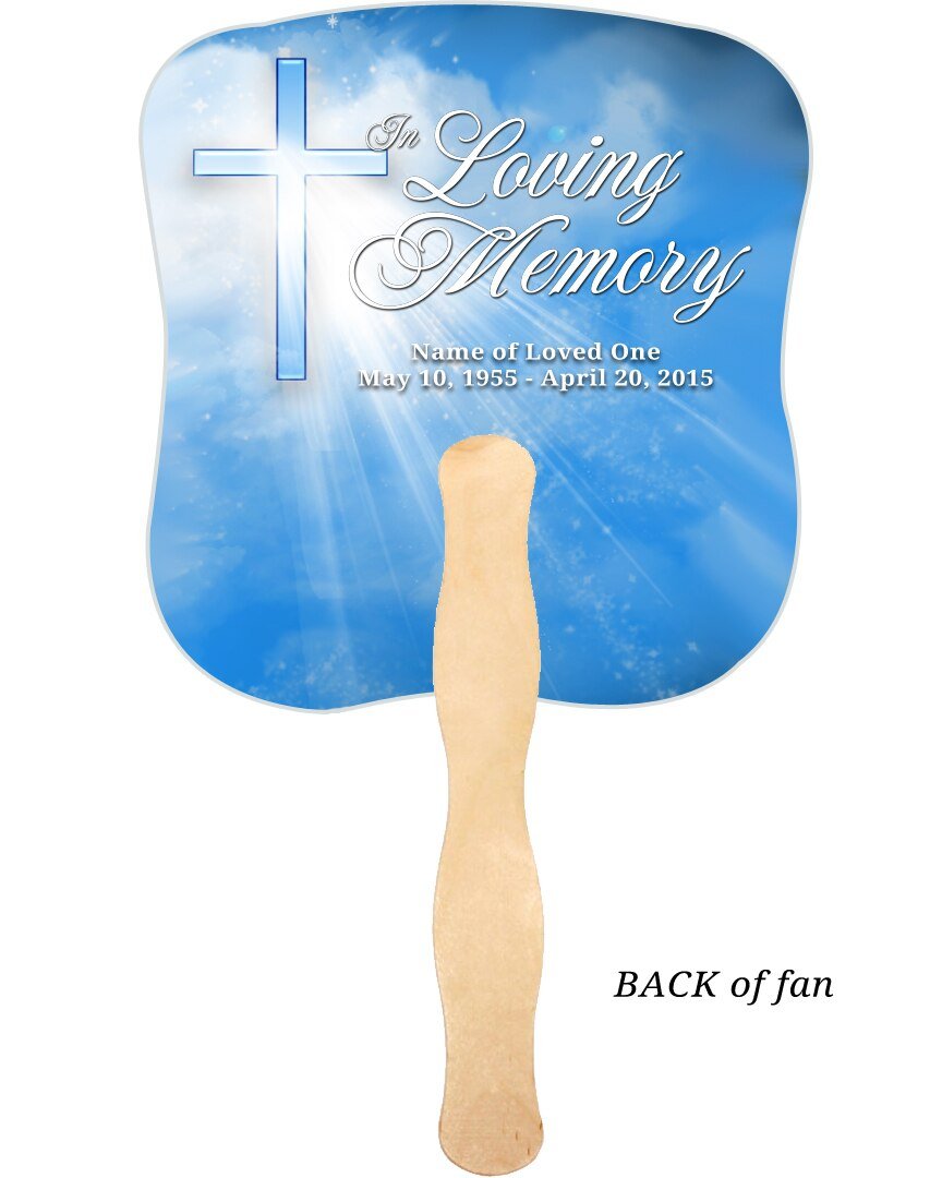 Heaven Memorial Fan With Wooden Handle (Pack Of 10) - Celebrate Prints