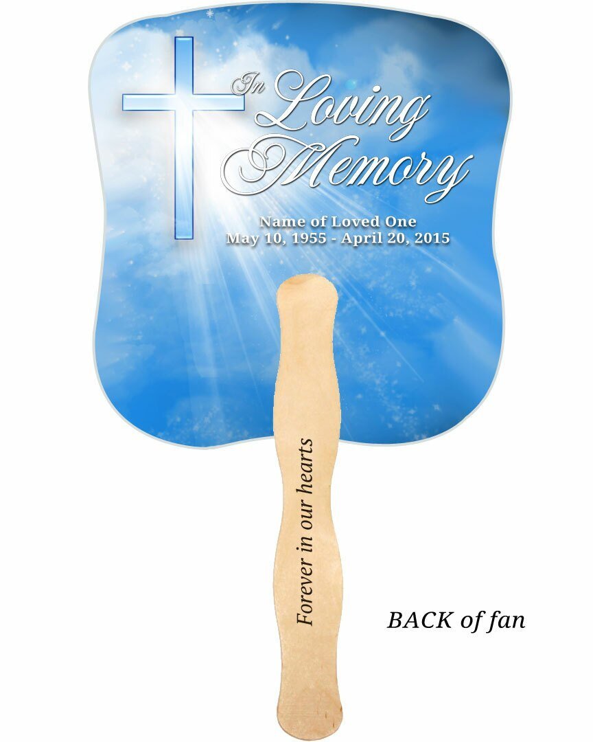 Heaven Memorial Fan With Wooden Handle (Pack Of 10) - Celebrate Prints
