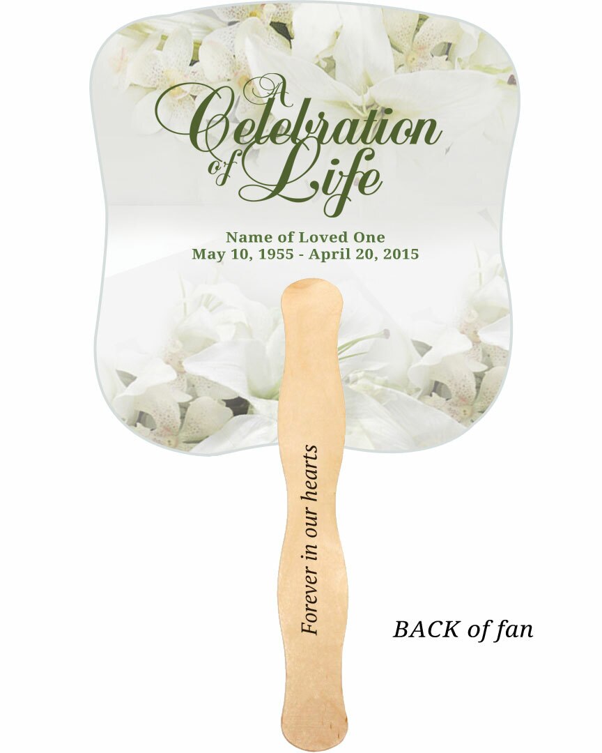 Lily Cardstock Memorial Church Fans With Wooden Handle imprinted