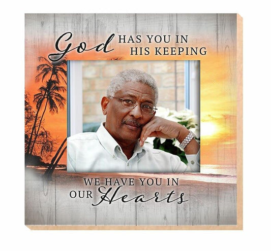 In His Keeping Memorial Photo Printed On Wood - Celebrate Prints