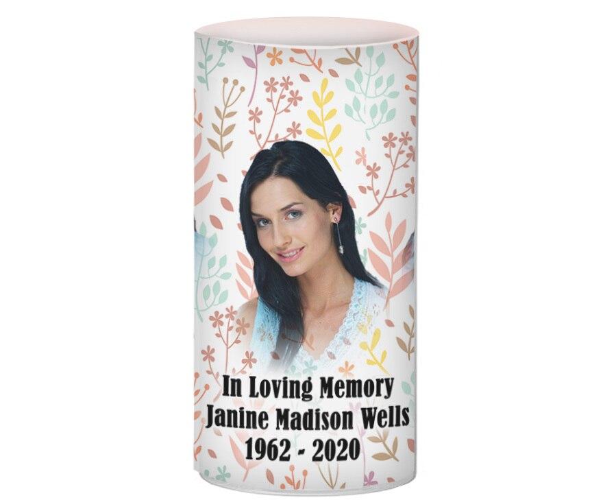 In Loving Memory Memorial Photo Flower Vase - Pastel Leaves - Celebrate Prints