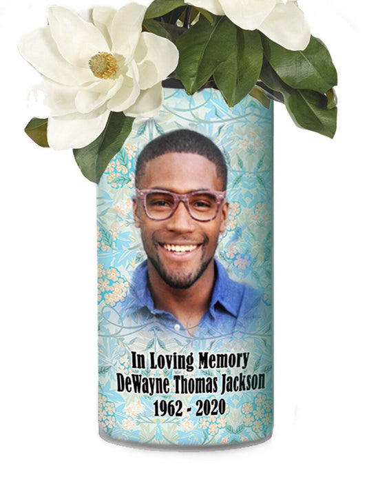 In Loving Memory Memorial Photo Flower Vase - Teal Florals - Celebrate Prints