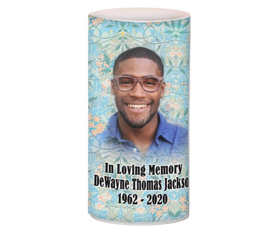 In Loving Memory Memorial Photo Flower Vase - Teal Florals - Celebrate Prints