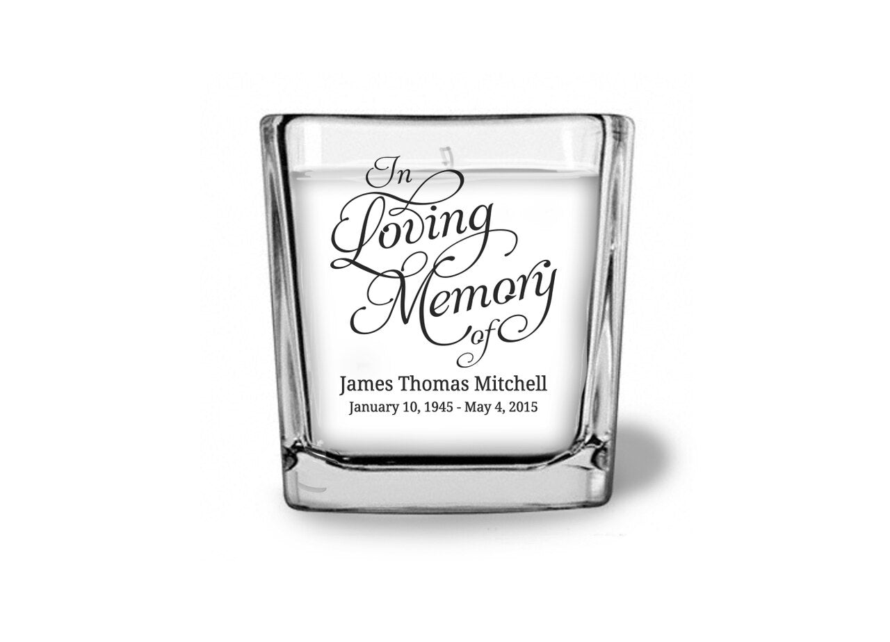 In Loving Memory Personalized Glass Cube Memorial Candle - Celebrate Prints