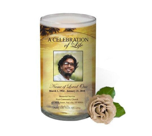 Island Personalized Glass Memorial Candle - Celebrate Prints
