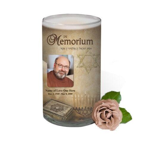 Jewish Personalized Glass Memorial Candle - Celebrate Prints